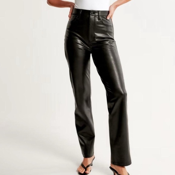 Black faux leather straight leg pants size 10 - Picture 1 of 10